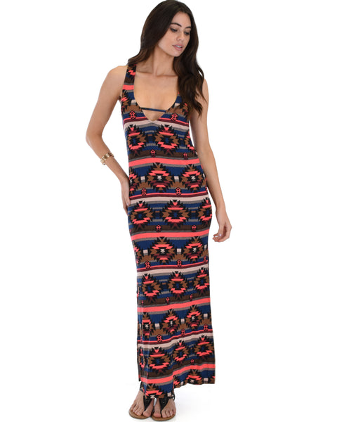 Day Break Navy Pattern Maxi Dress