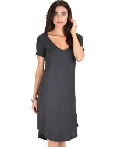 Truly Madly Deep-V Neck Charcoal Sleep Dress