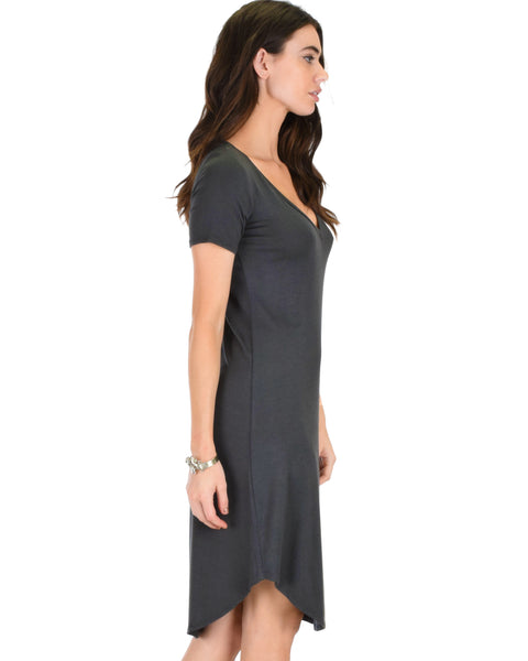 Truly Madly Deep-V Neck Charcoal Sleep Dress