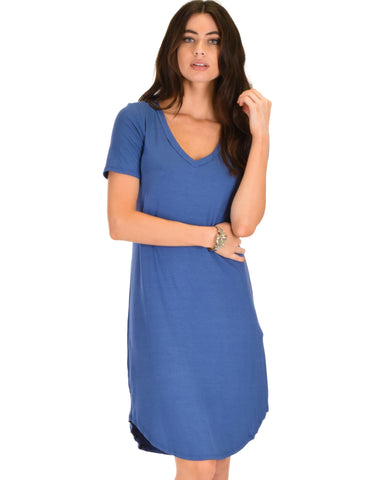 Truly Madly Deep-V Neck Blue Sleep Dress