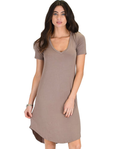 Truly Madly Deep-V Neck Taupe Sleep Dress