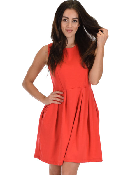 I'm Smitten Coral Skater Dress With Pockets