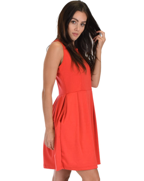 I'm Smitten Coral Skater Dress With Pockets