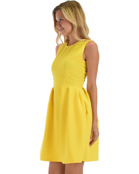 I'm Smitten Yellow Skater Dress With Pockets