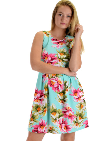 I’m Smitten Jade Floral Print Skater Dress with Pockets