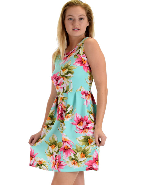 I’m Smitten Jade Floral Print Skater Dress with Pockets