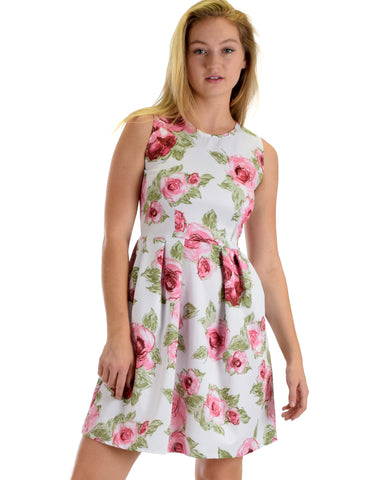 I’m Smitten Pink Floral Print Skater Dress with Pockets