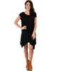 Raw Edge Draped Black T-Shirt Dress - Full Image