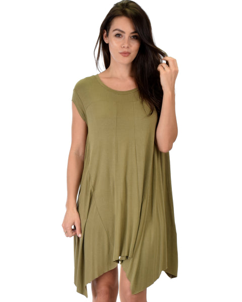 Raw Edge Draped Olive T-Shirt Dress