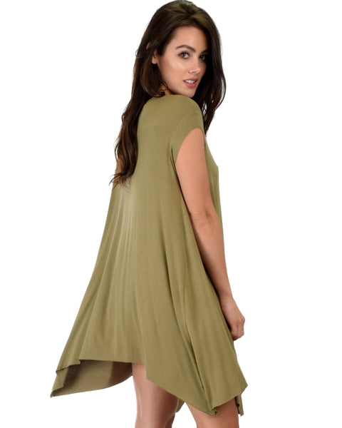 Raw Edge Draped Olive T-Shirt Dress