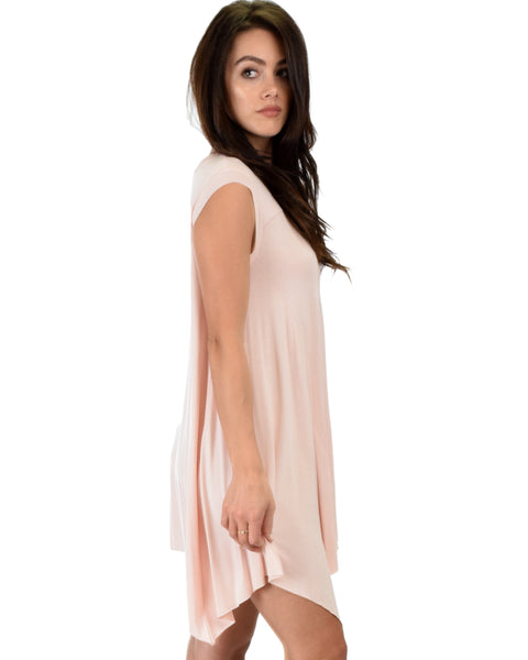 Raw Edge Draped Pink T-Shirt Dress