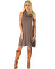 Groove Thing Ribbed Cowl Neck Brown Shift Dress - Full Image