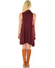 Groove Thing Ribbed Cowl Neck Burgundy Shift Dress - Back Image