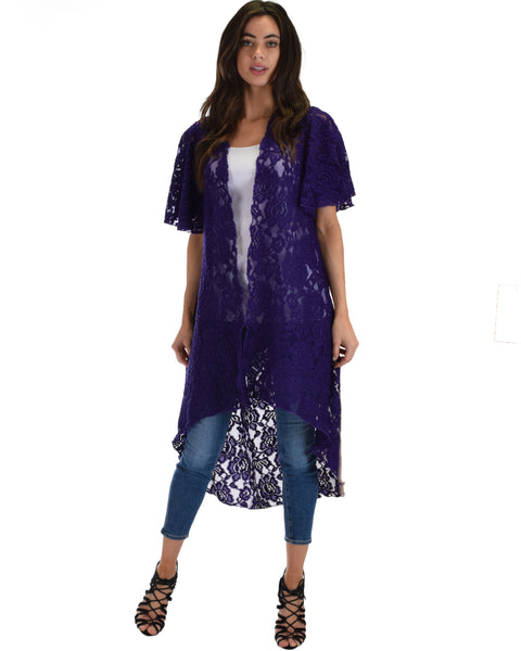 Lyss Loo Women's Simple Pleasure Purple Lace Kimono Cardigan