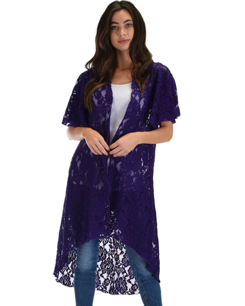 Lyss Loo Women's Simple Pleasure Purple Lace Kimono Cardigan