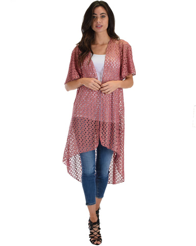 Lyss Loo Women's Simple Pleasure Pink Gold Lace Kimono Cardigan