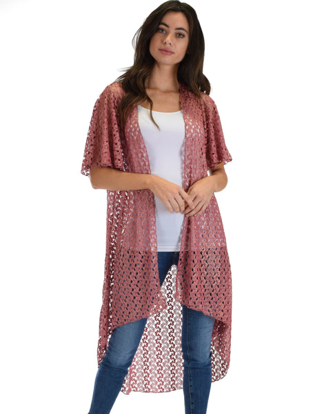 Lyss Loo Women's Simple Pleasure Pink Gold Lace Kimono Cardigan