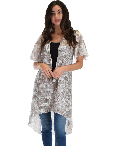 Lyss Loo Women's Simple Pleasure White Mocha Lace Kimono Cardigan