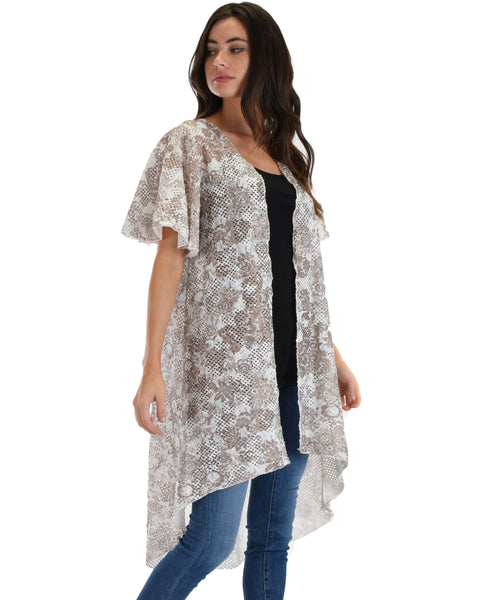 Lyss Loo Women's Simple Pleasure White Mocha Lace Kimono Cardigan