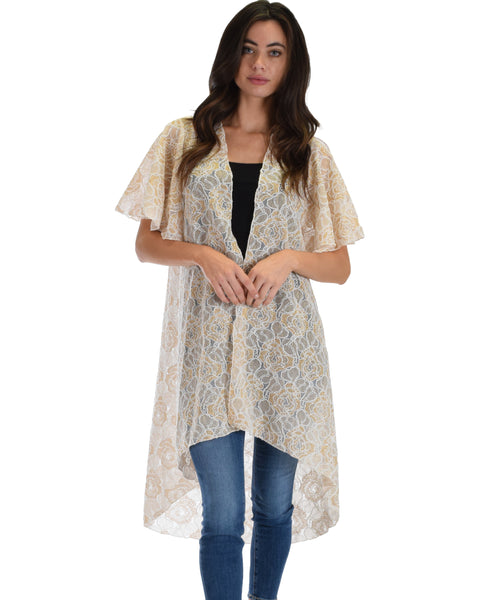 Lyss Loo Women's Simple Pleasure White Gold Lace Kimono Cardigan