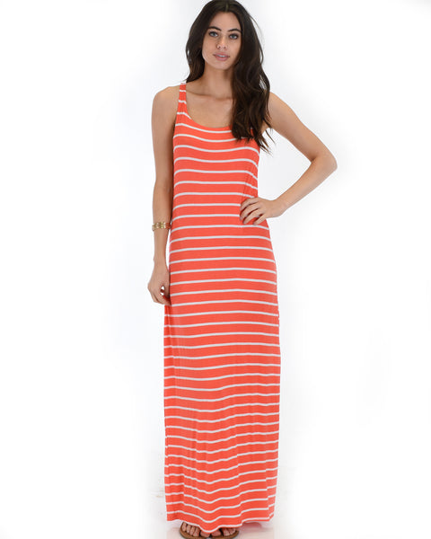 Racerback Striped Coral Maxi Dress