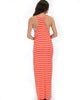 Racerback Striped Coral Maxi Dress - Back Image