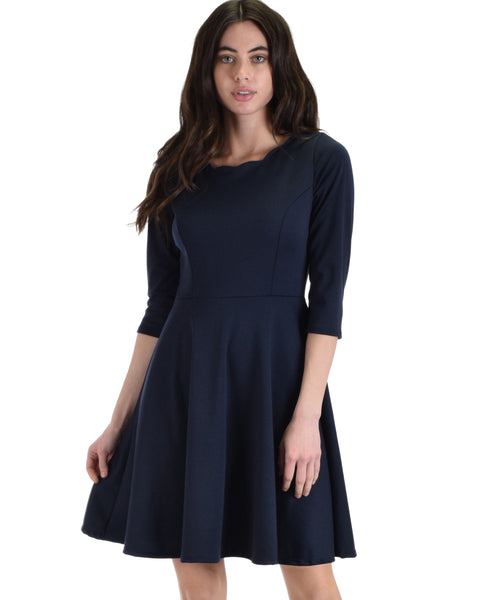 Lyss Loo So Good Navy Scallop Neck Line Skater Dress