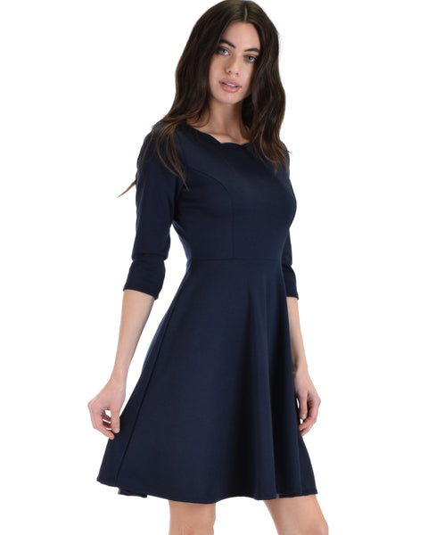 Lyss Loo So Good Navy Scallop Neck Line Skater Dress