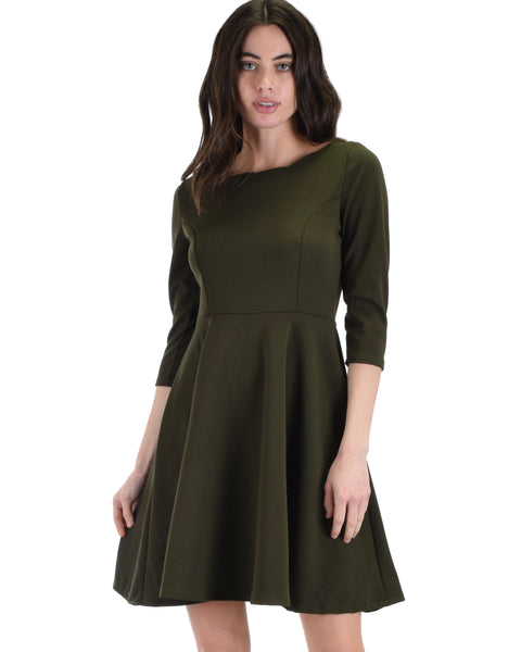 Lyss Loo So Good Olive Scallop Neck Line Skater Dress