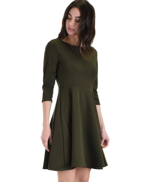 Lyss Loo So Good Olive Scallop Neck Line Skater Dress