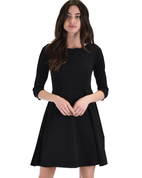 Lyss Loo So Good Black Scallop Neck Line Skater Dress