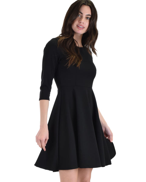 Lyss Loo So Good Black Scallop Neck Line Skater Dress