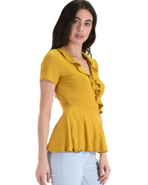 Lyss Loo Mustard Up For Anything Wrap Blouse Top