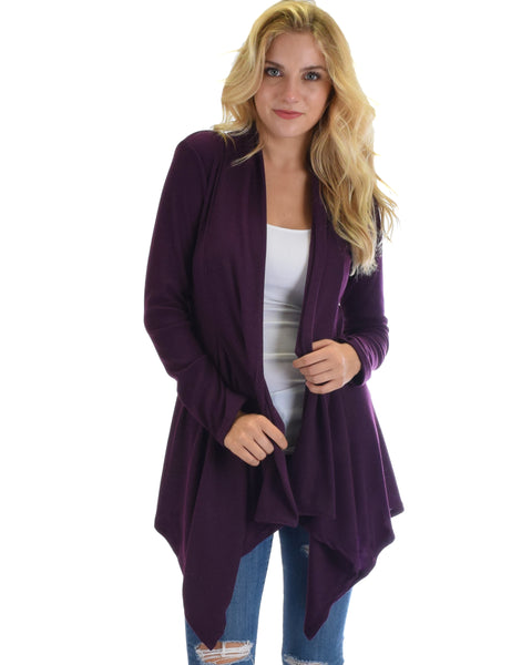 Body Slimming Draped Ribbed Purple Cardigan