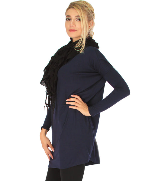 Better Together Over-Sized Long Sleeve Navy Tunic Top