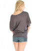 Contemporary Dolman Charcoal Slub Tunic Top - Back Image