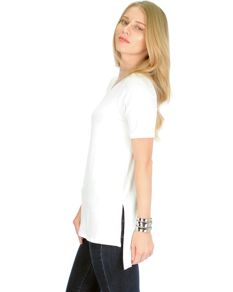 Side by Side Slit Ivory Tunic Top