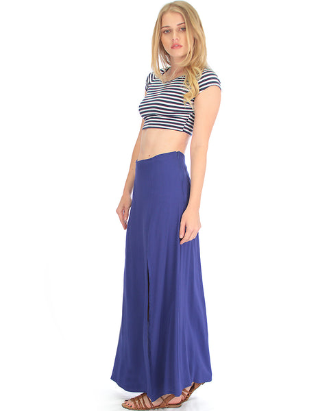 Seaside Royal Maxi Skirt With Side Slit