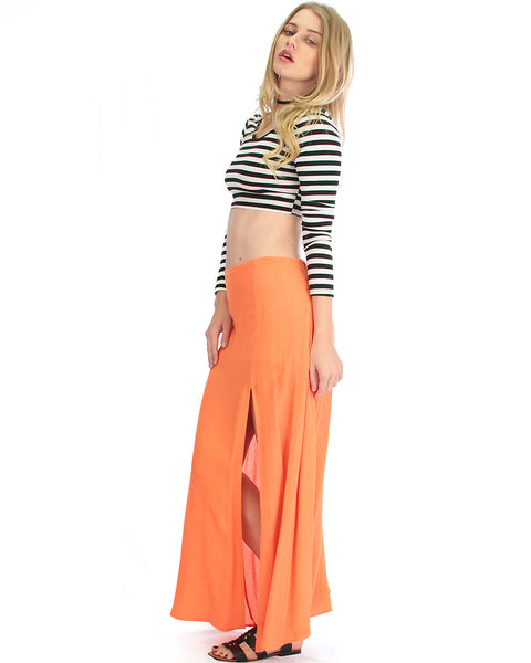 Seaside Orange Maxi Skirt With Side Slit