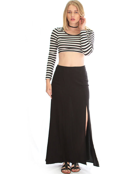 Seaside Black Maxi Skirt With Side Slit