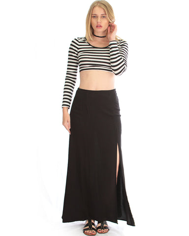 Seaside Black Maxi Skirt With Side Slit