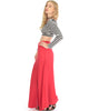 Seaside Red Maxi Skirt With Side Slit - Side Image