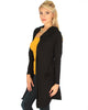 Long-Line Hooded Black Cardigan With Pockets - Side Image