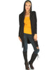 Long-Line Hooded Black Cardigan With Pockets - Full Image