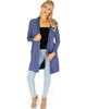 Long-Line Hooded Blue Cardigan With Pockets - Full Image