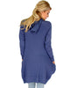 Long-Line Hooded Blue Cardigan With Pockets - Back Image