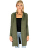 Long-Line Hooded Olive Cardigan With Pockets - Main Image