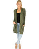 Long-Line Hooded Olive Cardigan With Pockets - Full Image