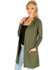 Long-Line Hooded Olive Cardigan With Pockets - Side Image