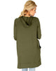 Long-Line Hooded Olive Cardigan With Pockets - Back Image